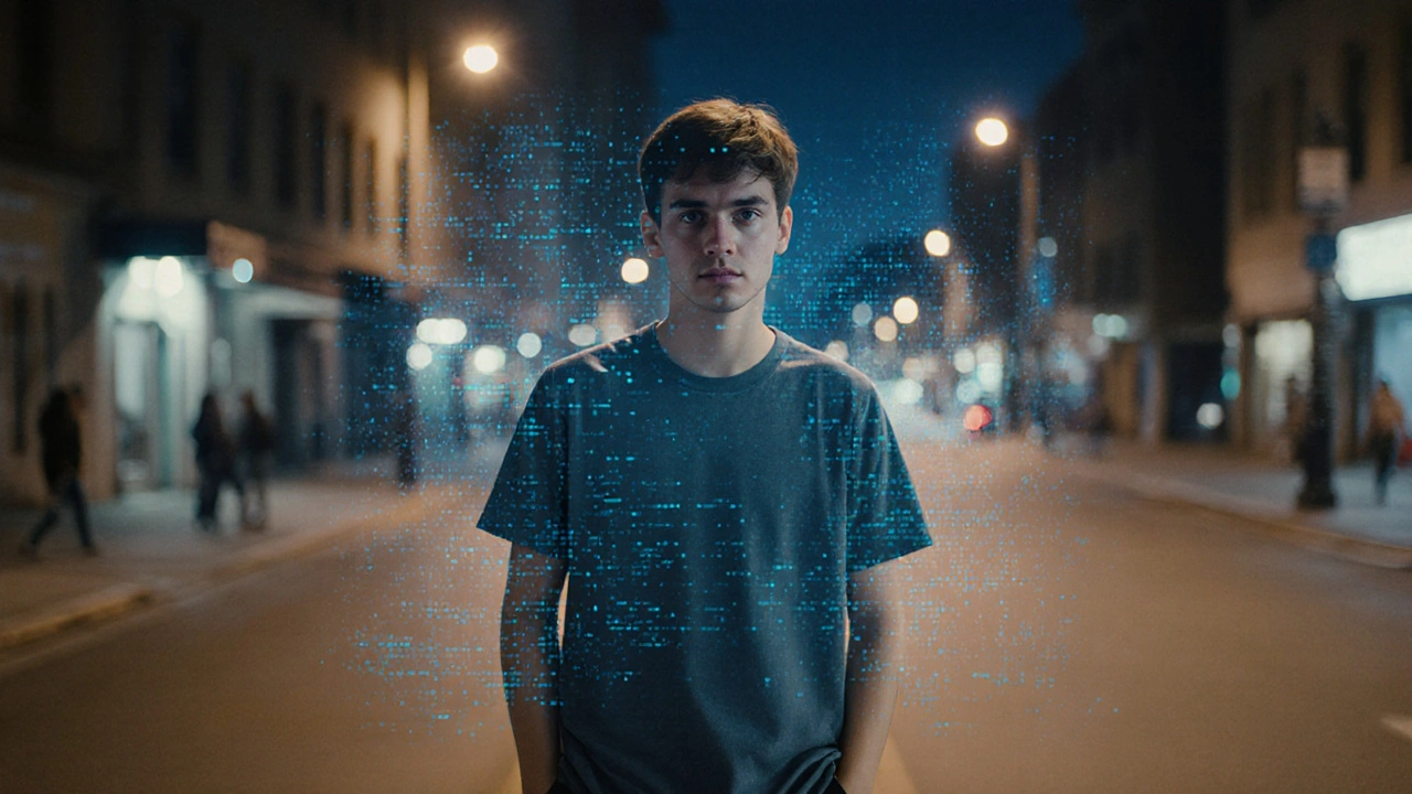 16letý chlapec jde domů večer, bez sledování, s klidnou a svobodnou náladou.