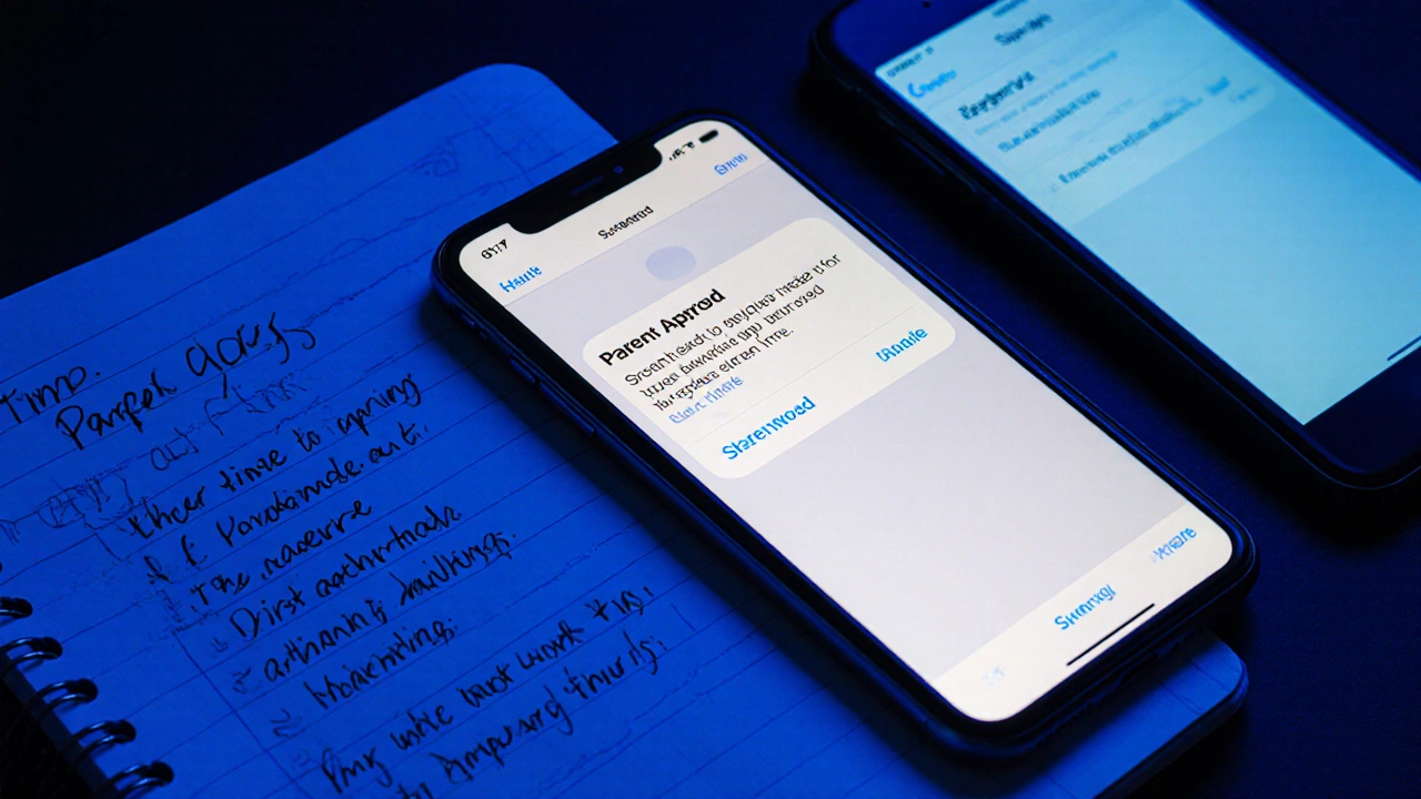 Dítě dostává oznámení o vyžadovaném schválení rodiče pro stažení aplikace.