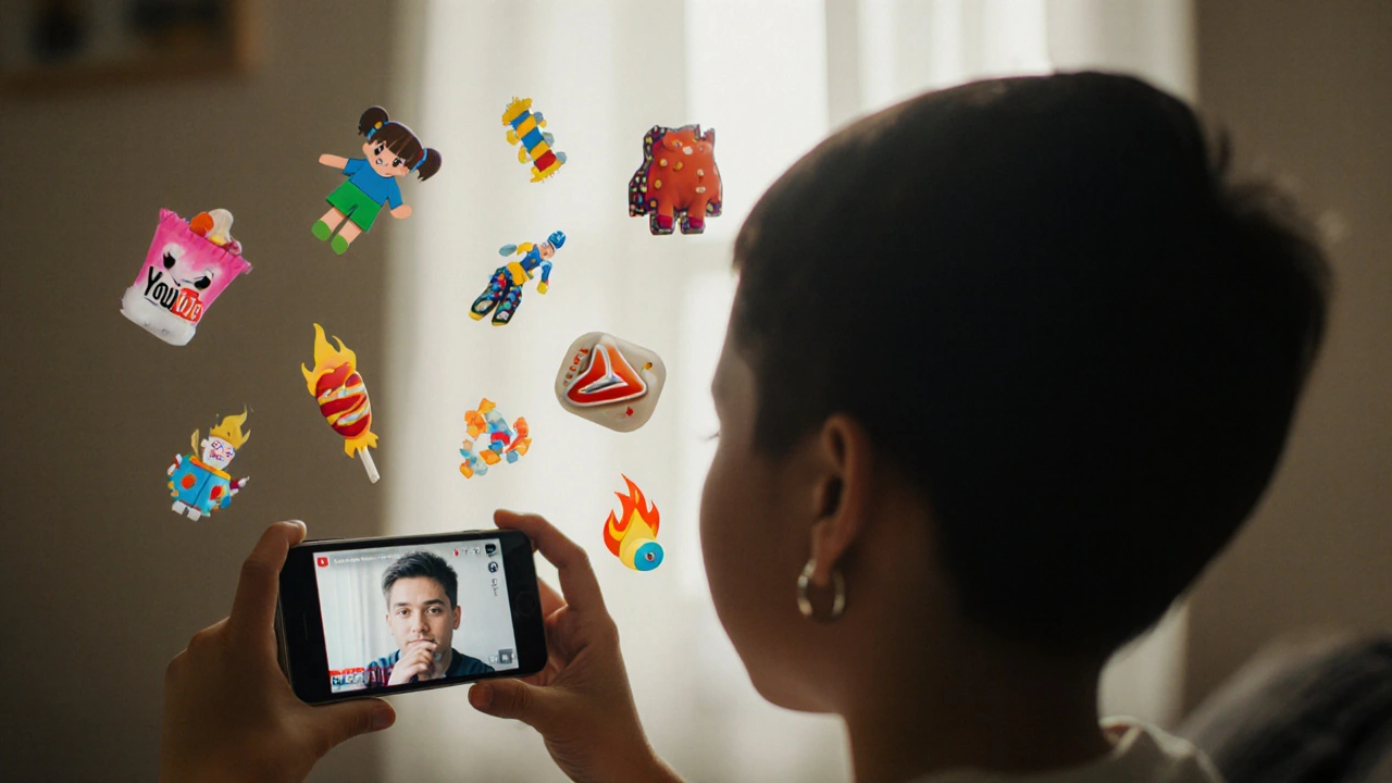 Dítě sleduje YouTube, kde se míchají zábavné a nebezpečné obsahy.