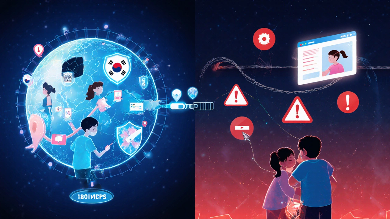 Dvě scény: děti s bezpečným AI ochranou vs. děti ohrožené nebezpečnými weby.