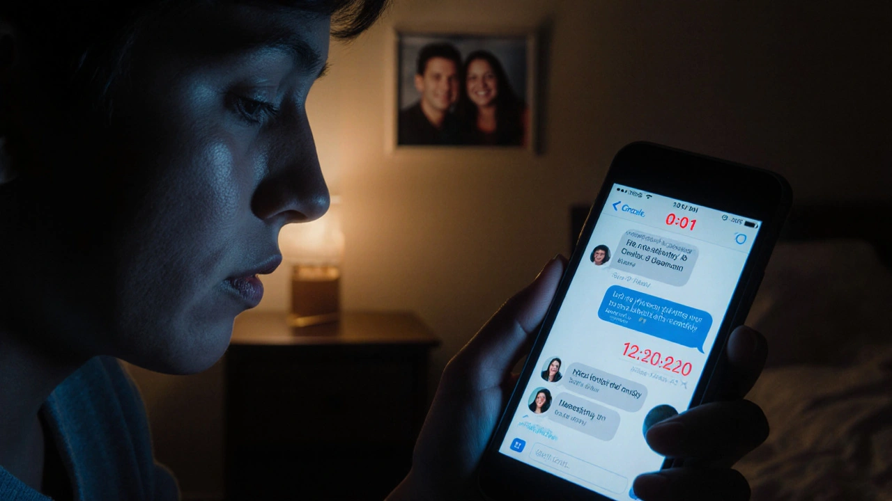 Nepřítomný teenager s pláčem dívá na telefon plný šikany a hrozeb.