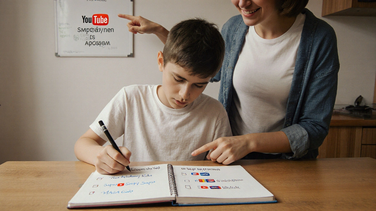 Nepřítomný teenager sestavuje seznam schválených YouTube kanálů s rodičem.