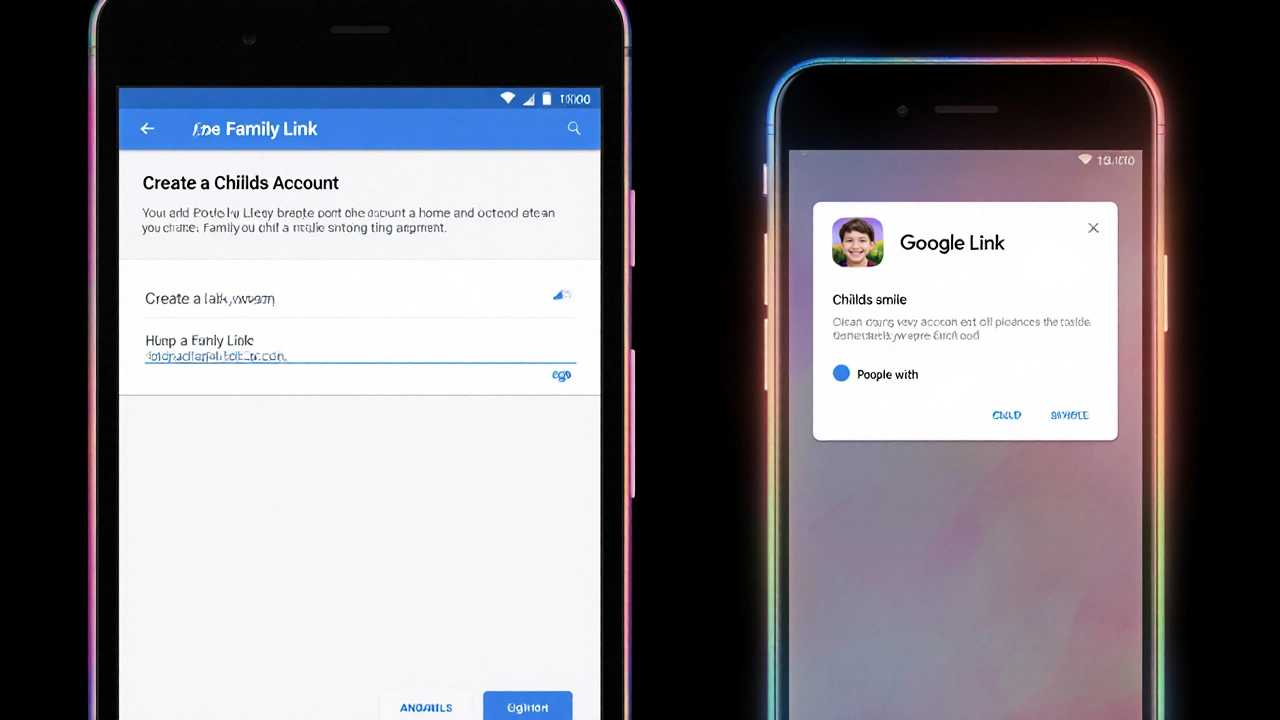 Rozdělená obrazovka ukazuje vytváření účtu dítěte na Androidu a iOS.