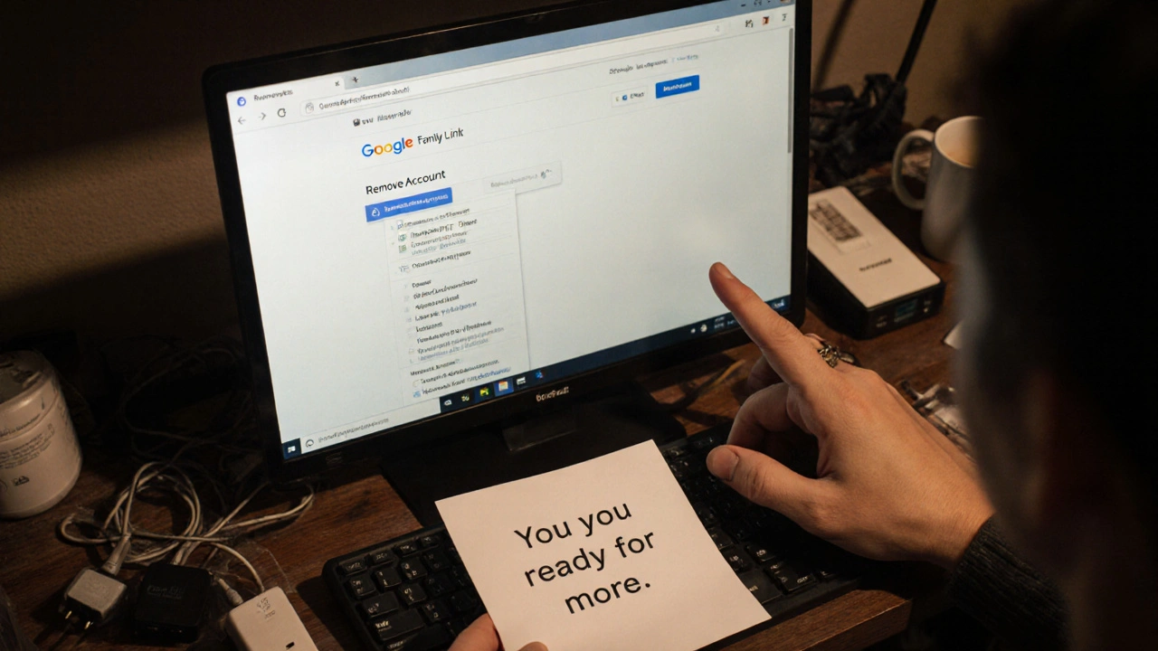 Ruka kliká na tlačítko pro odstranění Family Link účtu.