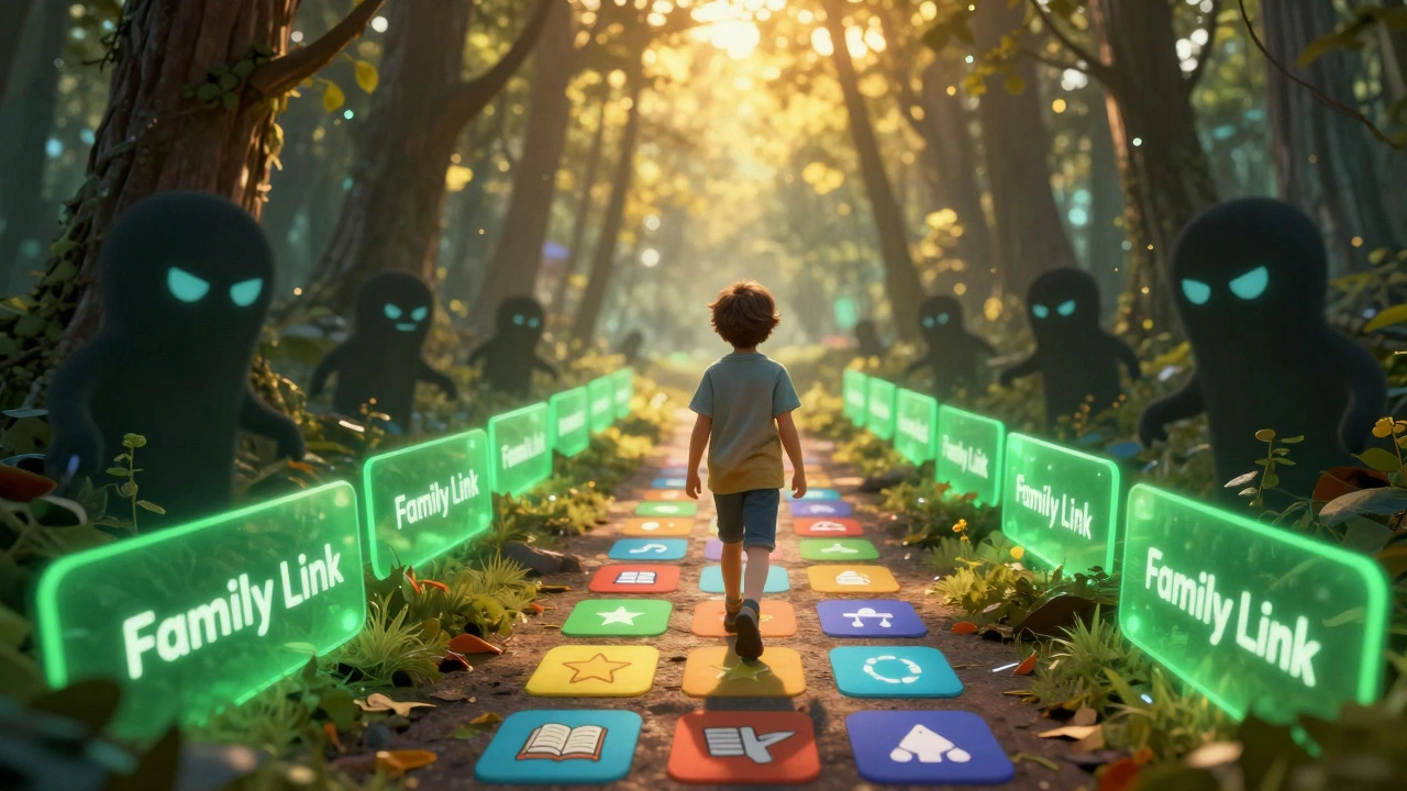 Dítě bezpečně prochází digitálním světem pod ochranou Family Link.