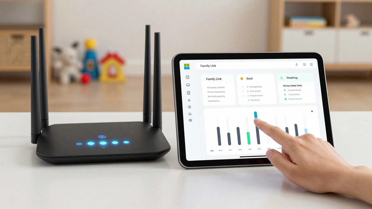 Rodinný router s nastavením rodinné bezpečnosti a individuálními profily pro děti různého věku.