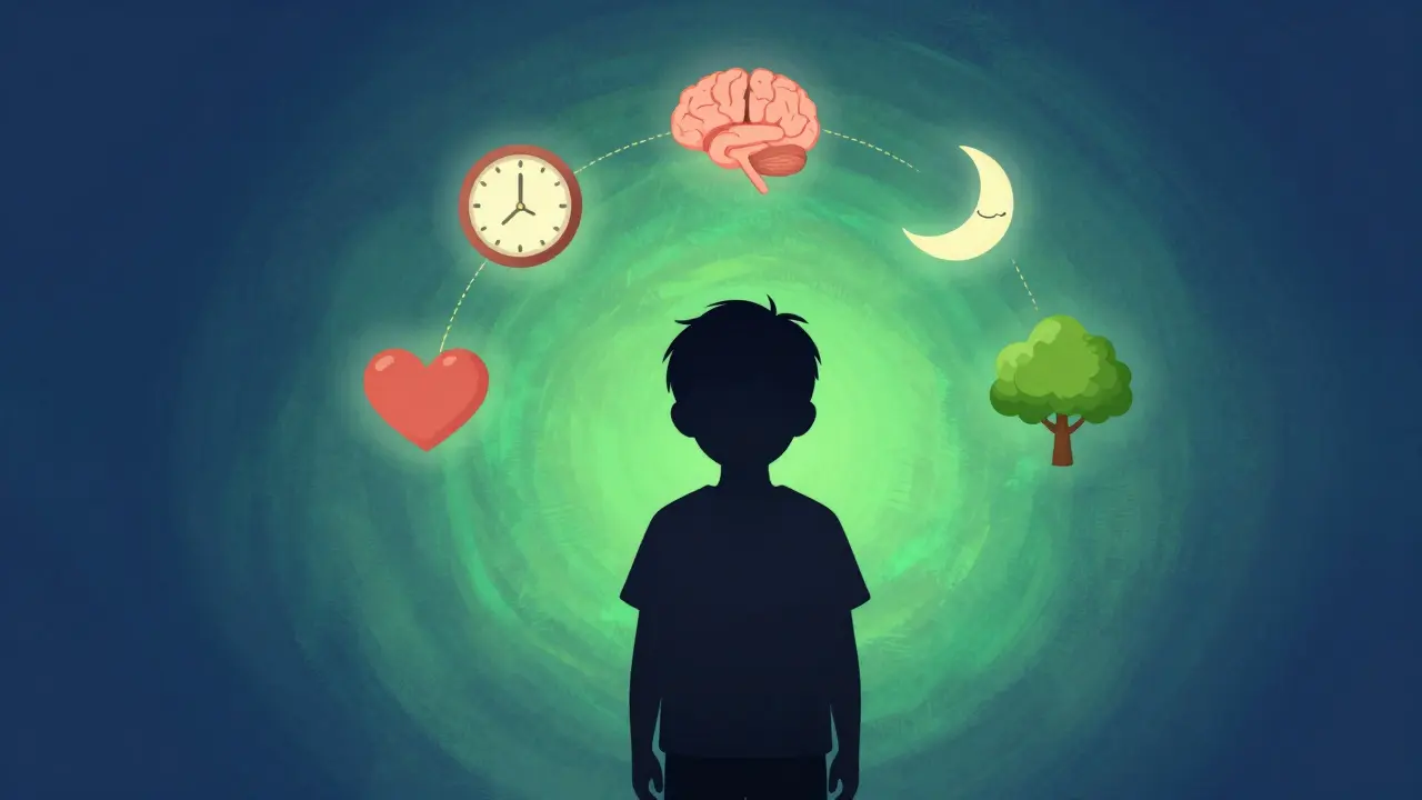 Konečný obraz dítěte s symbolem vlivu obrazovek na mozek a emoce.