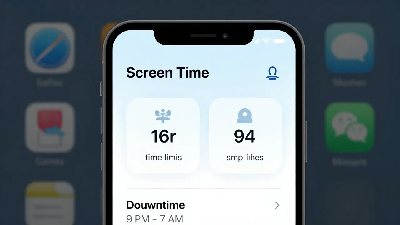 Nastavení času používání na iPhone s omezeními aplikací a dobou vypnutí.