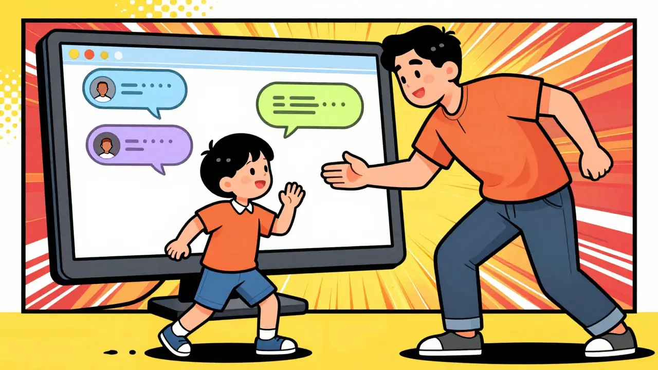 Rodič a dítě cvičí bezpečné chování online