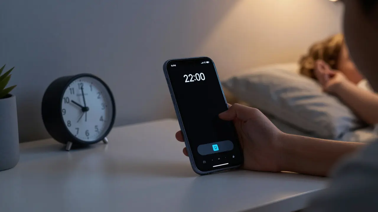 Telefon se v nočním pokoji automaticky uzamkne v 22:00 díky režimu spánku.